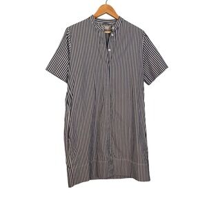 Everlane Womens Navy White Striped Band Collar Short Sleeve Mini Shirt Dress 6